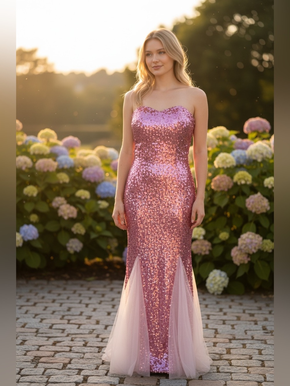 Dress size medium women pink beaded MERMAID GOWN prom cocktail party corset